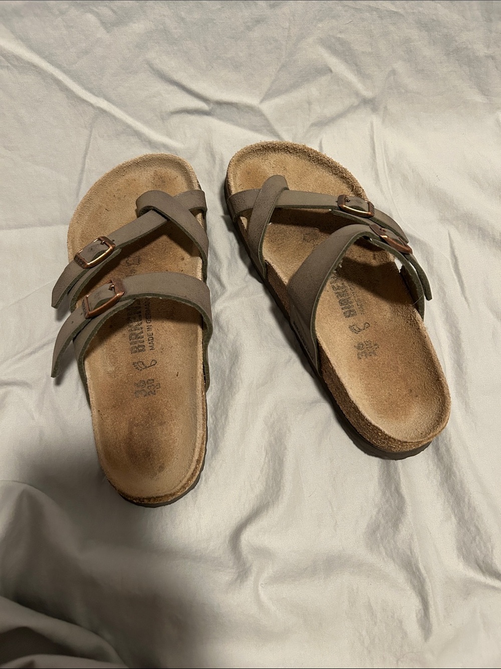 Birkenstock Taupe Crisscross Double Buckle Sandals